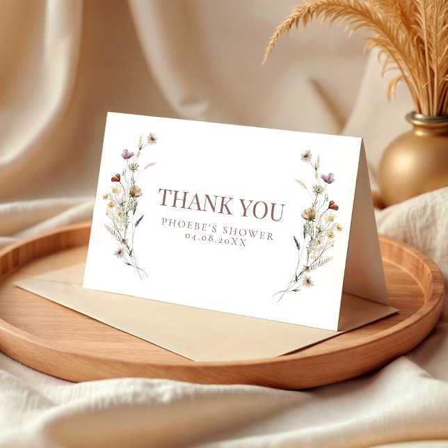 Boho Watercolor Wildflower Bridal Shower Folded Thank You Card (Creator Uploaded)
