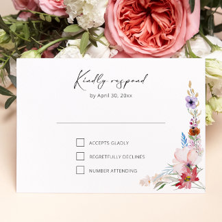 Boho Watercolor Wildflower Calligraphy Wedding RSVP Card