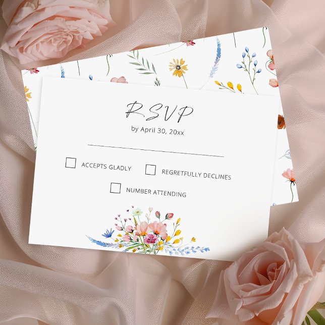 Boho Watercolor Wildflower Calligraphy Wedding RSVP Card (Creator Uploaded)