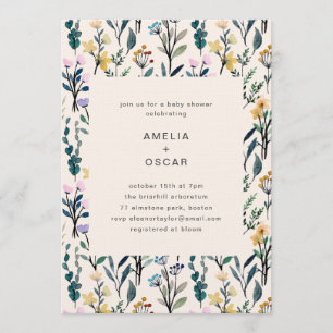 Boho Watercolor Wildflower Couples Baby Shower Invitation