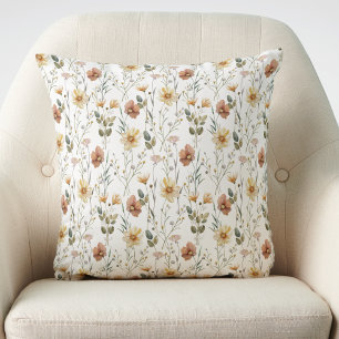Boho Watercolor Wildflower Cushion