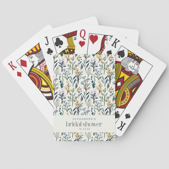Boho Watercolor Wildflower Custom Bridal Shower   Playing Cards (Back)