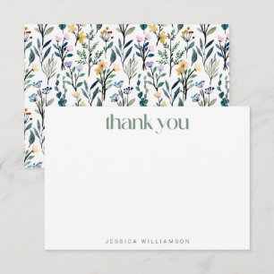 Boho Watercolor Wildflower Custom Bridal Shower Thank You Card