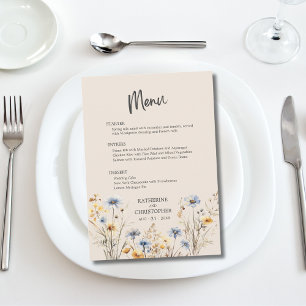 BOHO Watercolor Wildflower Elegant Beige Wedding Menu