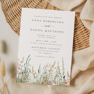 Boho Watercolor Wildflower Field Wedding Invitation