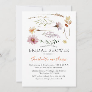 Boho Watercolor Wildflower Floral Bridal Shower Invitation