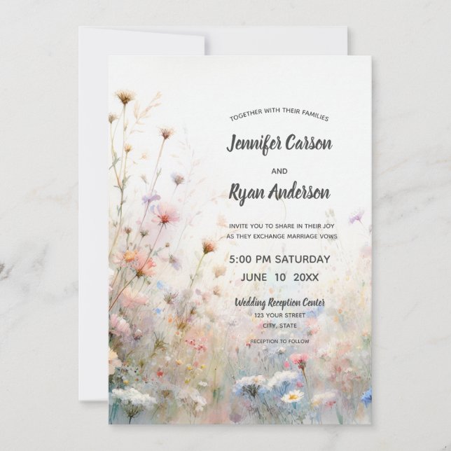 Boho Watercolor Wildflower Floral Personalise Invitation (Front)