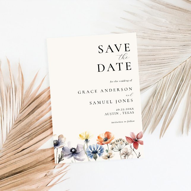 Boho Watercolor Wildflower Floral Wedding Save The Date (Creator Uploaded)