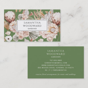 Boho Watercolor Wildflower Gardener Green Business Card