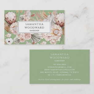 Boho Watercolor Wildflower Gardener Sage Green  Business Card