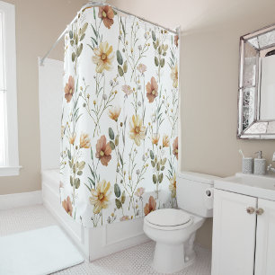 Boho Watercolor Wildflower Shower Curtain