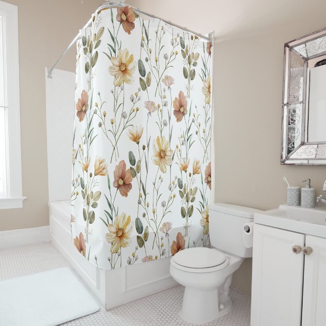Boho Watercolor Wildflower Shower Curtain (Creator Uploaded)