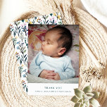 Boho Watercolor Wildflower Simple Baby Photo Thank You Card<br><div class="desc">Boho Aesthetic Watercolor Wildflower Custom Newborn Baby Photo Thank You Card</div>