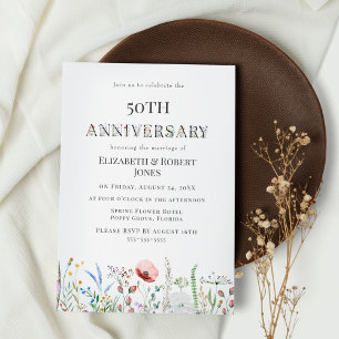 Boho Watercolor Wildflower Wedding Anniversary Invitation