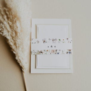 Boho Watercolor Wildflower Wedding Invitation Belly Band