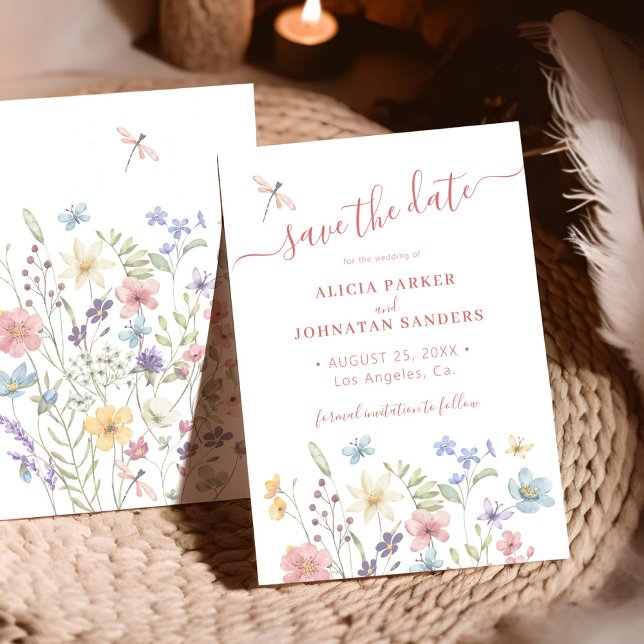 Boho watercolor wildflower wedding save the date (Creator Uploaded)