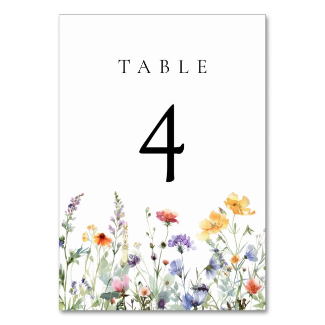 Boho Watercolor Wildflower Wedding Table Number (Front)