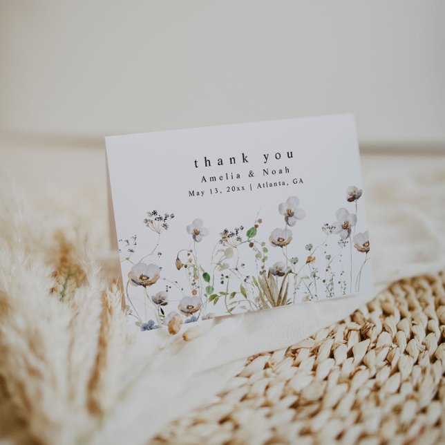 Boho Watercolor Wildflower Wedding Thank You Card (Creator Uploaded)