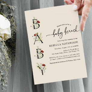 Boho Watercolor Wildflowers Baby Brunch Invitation