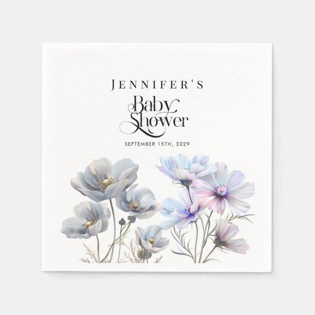 Boho Watercolor Wildflowers Baby Shower  Napkin (Front)