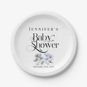Boho Watercolor Wildflowers Baby Shower Paper Plate