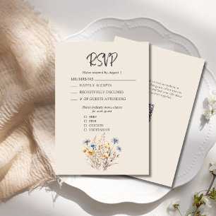 BOHO Watercolor Wildflowers Elegant Beige Wedding RSVP Card