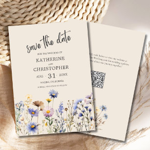 BOHO Watercolor Wildflowers Elegant Beige Wedding Save The Date