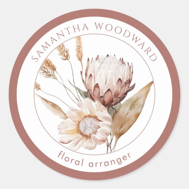 Boho Watercolor Wildflowers Floral Arranger Classic Round Sticker (Front)