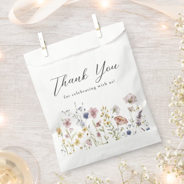 Boho Watercolor Wildflowers Floral Bridal Shower Favour Bags (Clipped)