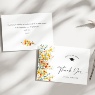 Boho Watercolor Wildflowers Graduation Thank You Card