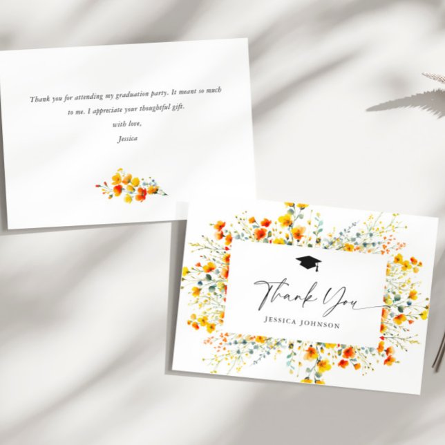 Boho Watercolor Wildflowers Graduation Thank You Card (Creator Uploaded)