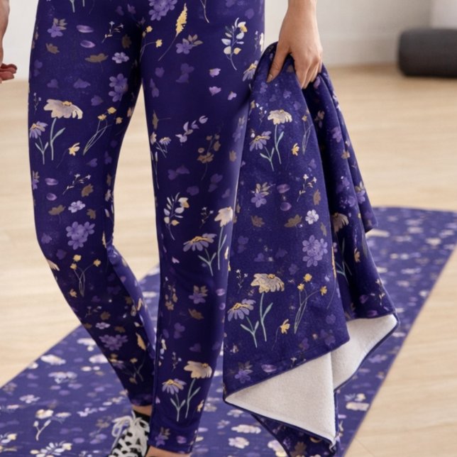 Boho Watercolor Wildflowers Navy  Bath Towel (Creator Uploaded)