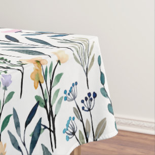 Boho Watercolor Wildflowers Painting Pattern Tablecloth