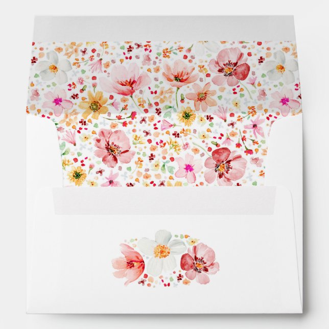 Boho Watercolor Wildflowers Pattern Elegant Blush  Envelope (Back (Bottom))