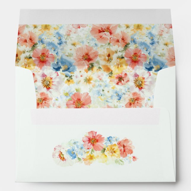 Boho Watercolor Wildflowers Pattern Elegant Modern Envelope (Back (Bottom))
