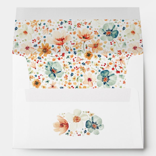 Boho Watercolor Wildflowers Pattern Elegant Modern Envelope (Back (Bottom))