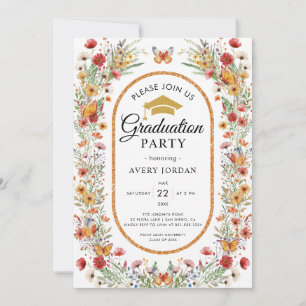 Boho Watercolor Wildflowers Photo Graduation Party Invitation