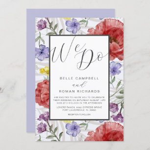 Boho Watercolor Wildflowers Purple Wedding Invitation