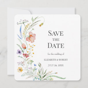Boho Watercolor Wildflowers Save The Date Card