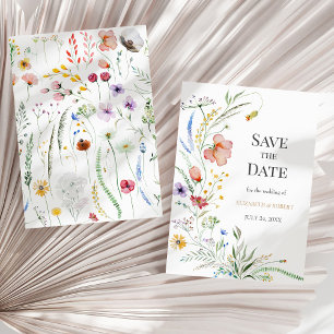 Boho Watercolor Wildflowers Save The Date Card
