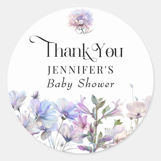 Boho Watercolor Wildflowers Thank You Favour Classic Round Sticker (Front)