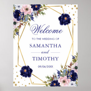 Boho Watercolor Winter Flowers Gold Frame Wedding Poster