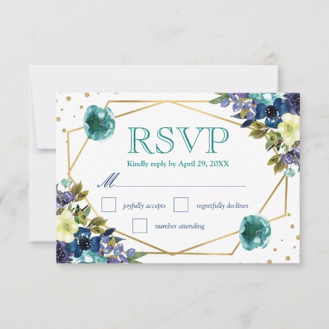 Boho Watercolor Winter Flowers Wedding RSVP (Front)