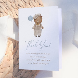 Boho Watercolor Woodland Bear Gender Reveal Thank You Card