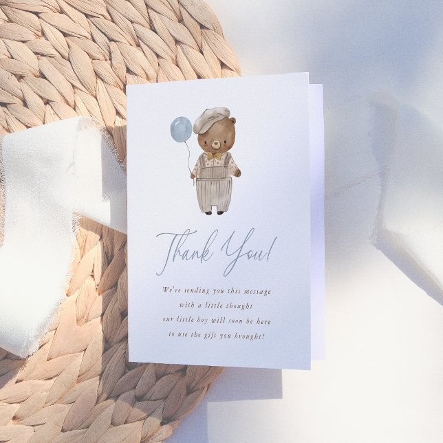 Boho Watercolor Woodland Bear Gender Reveal Thank You Card (Creator Uploaded)