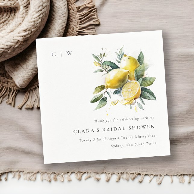 Boho Watercolor Yellow Lemon Garden Bridal Shower Napkin (Creator Uploaded)