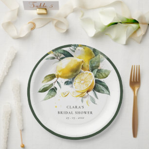 Boho Watercolor Yellow Lemon Garden Bridal Shower Paper Plate