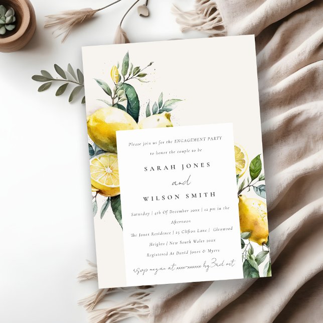 Boho Watercolor Yellow Lemon Garden Engagement Invitation (Creator Uploaded)