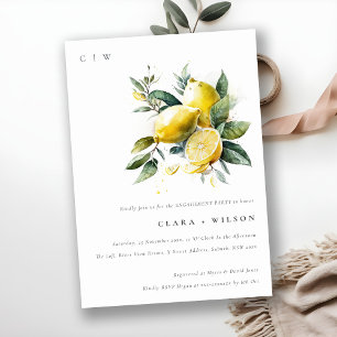 Boho Watercolor Yellow Lemon Garden Engagement Invitation