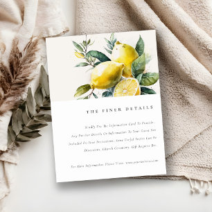 Boho Watercolor Yellow Lemon Garden Wedding Detail Enclosure Card